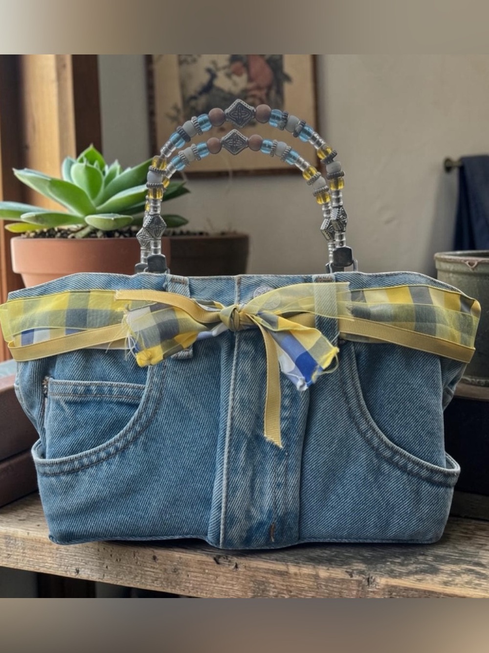 Vintage Y2K Guess Denim Bootie Bag Beaded Handle Collectible Purse ☀️👖